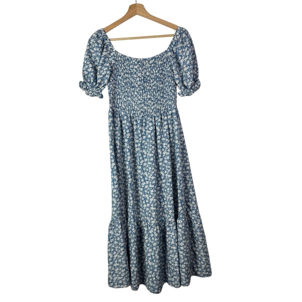 Boutique Maternity Light Blue & White Floral Short Sleeve Smocked Midi Dress M - Picture 4 of 5